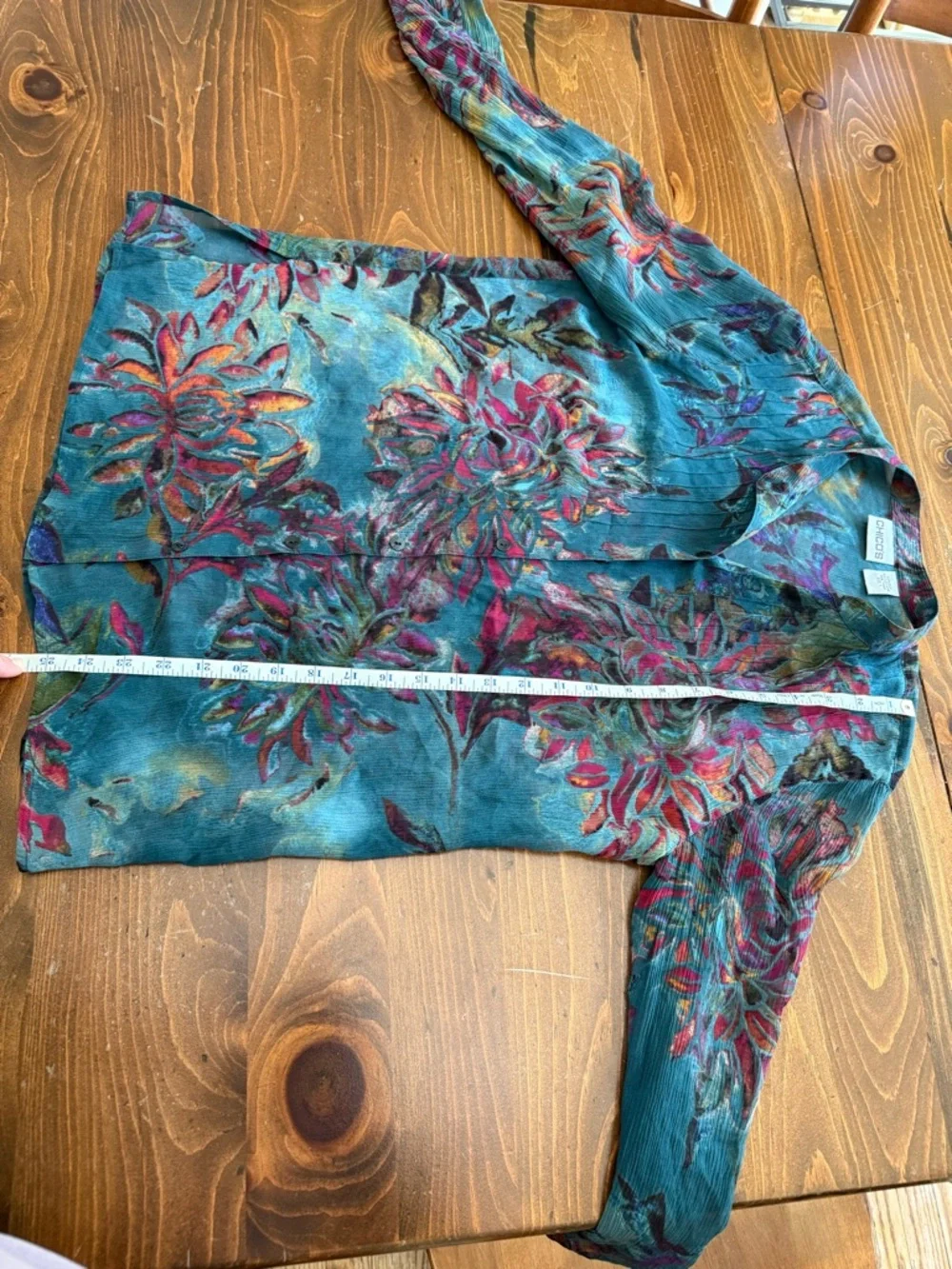 Chicos sheer button down floral silk blouse size 1 medium - Picture 6 of 10